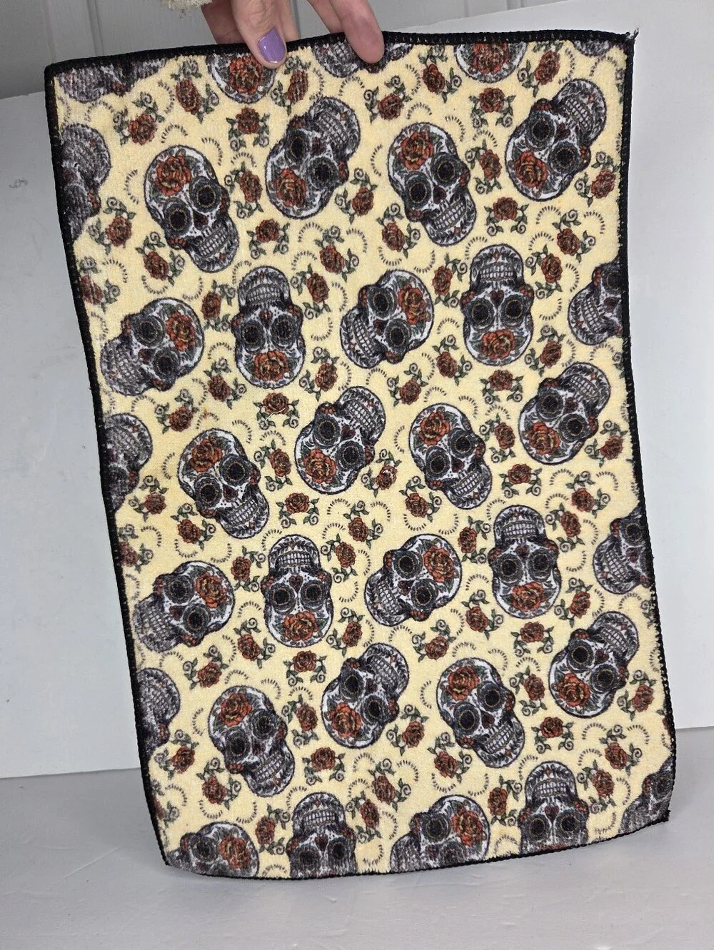 Day of the Dead Skull Roses Microfiber Kitchen Dish Drying Mat Halloween